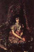Mikhail Vrubel Girl Against a perslan carpet oil on canvas